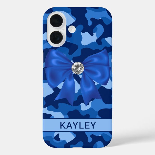Funda iPhone 16 Blingy Blue Camouflage Personalized (Reverso )