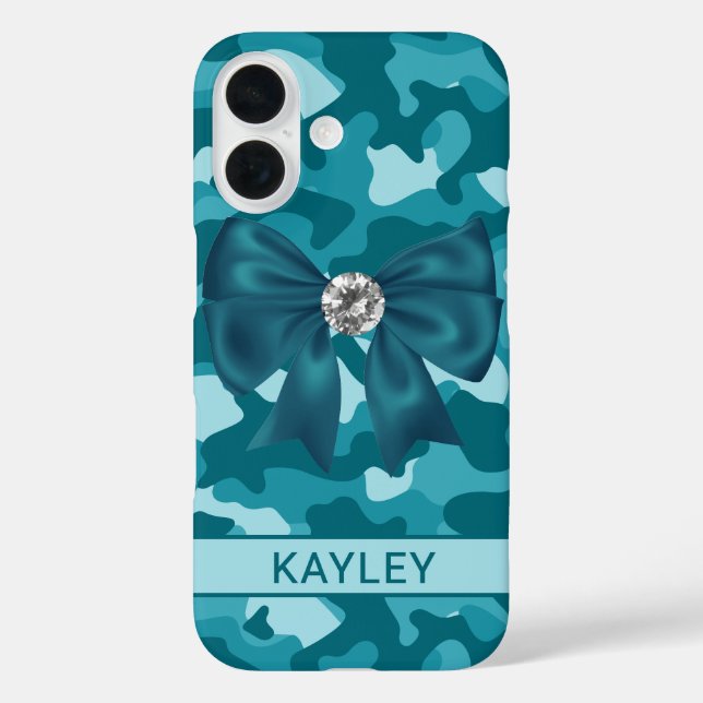 Funda iPhone 16 Blingy Teal Camouflage Personalized (Reverso )