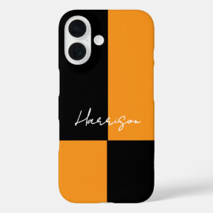 Funda iPhone 16 Bloque de color Amarillo Negro Moderno personaliza