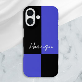 Funda iPhone 16 Bloque de Color Audaz Azul y Negro Personalizado