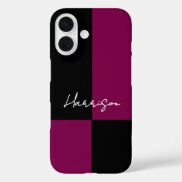 Funda iPhone 16 Bloque de color Borgoña Negro Nombre mínimo person