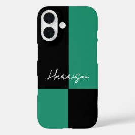 Funda iPhone 16 Bloque de color minimalista Verde Negro Personaliz