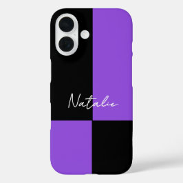 Funda iPhone 16 Bloque de color violeta y negro mínimo personaliza