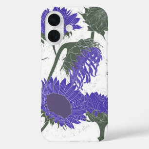 Funda iPhone 16 Bloque de madera Imprimir púrpura de girasol