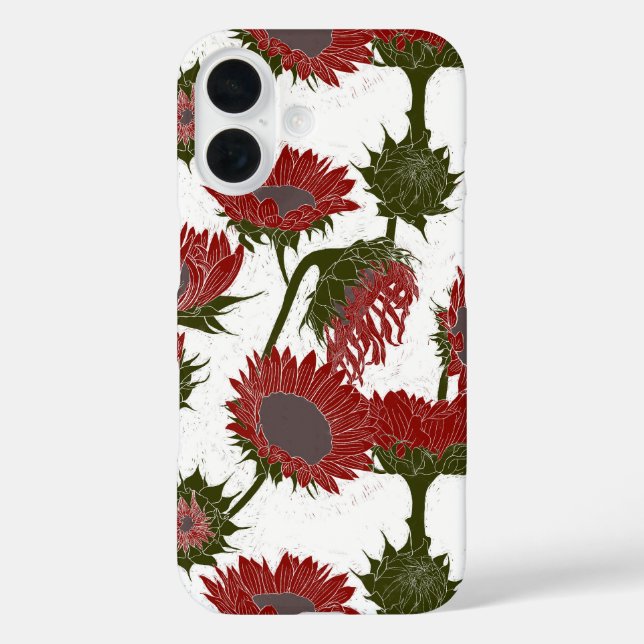 Funda iPhone 16 Bloque de madera Imprimir rojo girasol (Reverso )