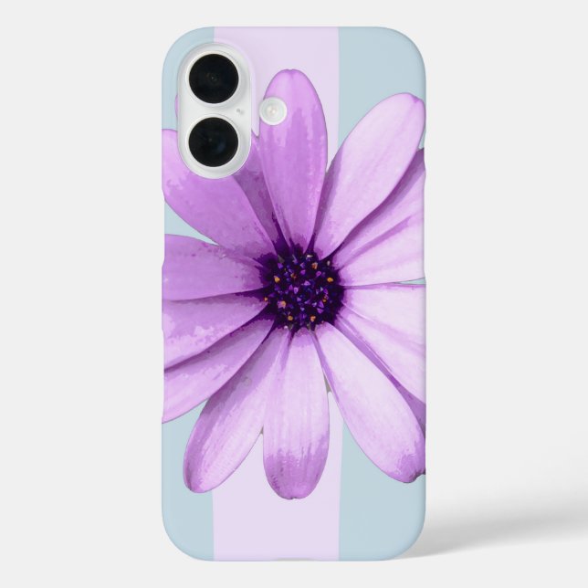 Funda iPhone 16 blue and purple striped daisy pattern (Reverso )