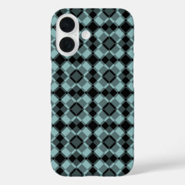 Funda iPhone 16 Blue Black Checker Argyle Pattern