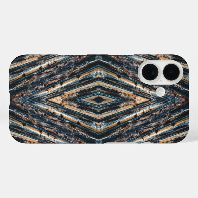 Funda iPhone 16 Blue & Brown Wood Beams Photo Perspective Pattern (Reverso (Horizontal))