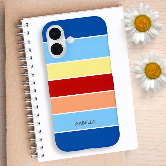 Funda iPhone 16 Blue Brown & Yellow Stripes Monograma Funda-Mat (Subido por el creador)