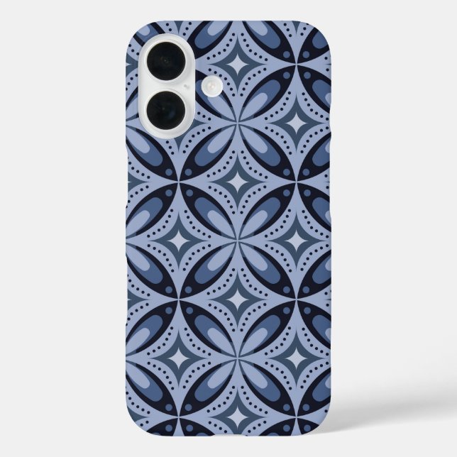 Funda iPhone 16 Blue Geometric Pattern Retro Style (Reverso )