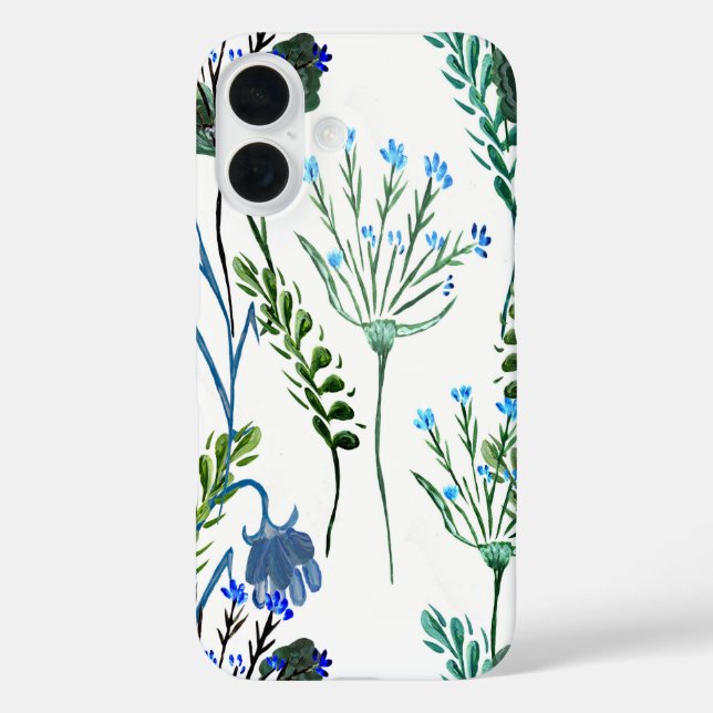 Funda iPhone 16 Blue Green Watercolor Wildflower  (Reverso )