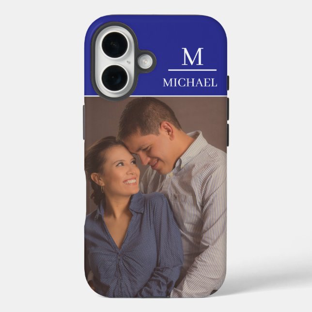 Funda iPhone 16 Blue One Photo with Name and Initial  (Reverso )