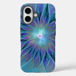 Funda iPhone 16 Blue Purple Flower Dream Resumen arte fractal