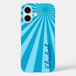 Funda iPhone 16 Blue Sunburst "Add Your Name"