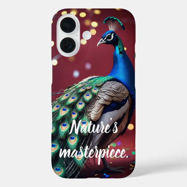 Funda iPhone 16 Blue Teal Peacock Feather Artistic iPhone 16 Case (Reverso )