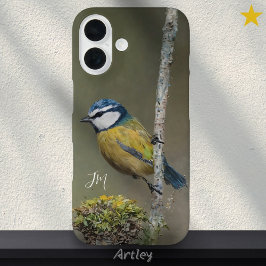 Funda iPhone 16 Blue Tit Bird Pintura Birdwatcher Nombre personali