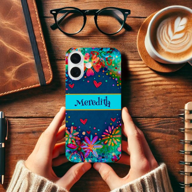 Funda iPhone 16 Blue Trendy Floral Fun Inespirivitalidad Nombre (Subido por el creador)