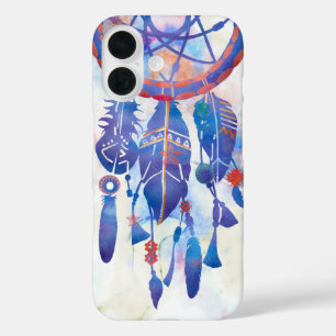Funda iPhone 16 Blue Watercolor Dreamcatcher Boho moderno