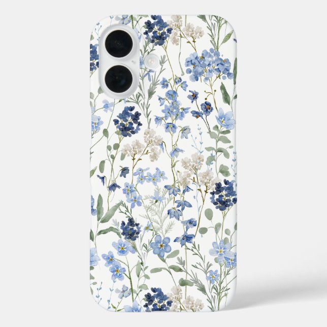 Funda iPhone 16 Blue Watercolor Wildflower (Reverso )