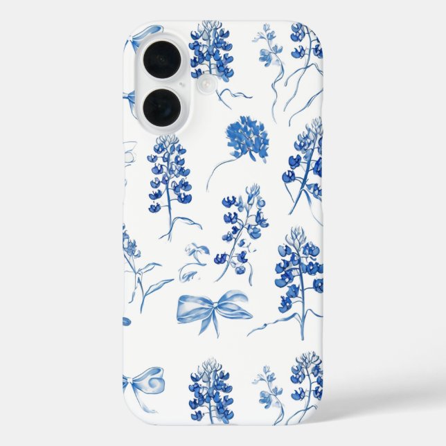 Funda iPhone 16 Bluebonnets Texas Flor Floral Azul Patrón de Bow (Reverso )