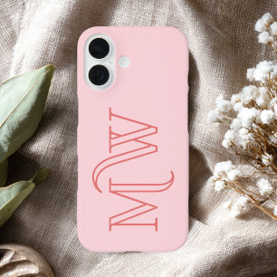 Funda iPhone 16 Blush Rosa Grandes Iniciales Monograma Simple Míni