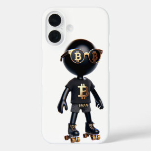 Funda iPhone 16 Bman en patines sobre ruedas, Bitcoin, por Natash