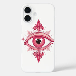Funda iPhone 16 Boceto de diseño de tatuaje de ojo maligno rosa