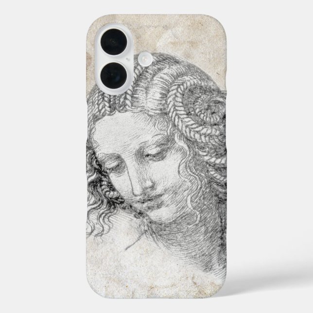 Funda iPhone 16 Boceto de Leonardo DaVinci Leda Pergamino Arte Ele (Reverso )