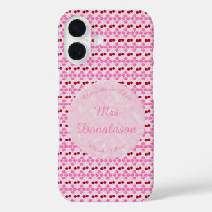 Funda iPhone 16 Boda de primavera rosa Flor de cerezo y cerezas