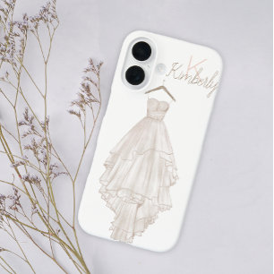 Funda iPhone 16 Boda floral rosa boho moderno Monograma nombre
