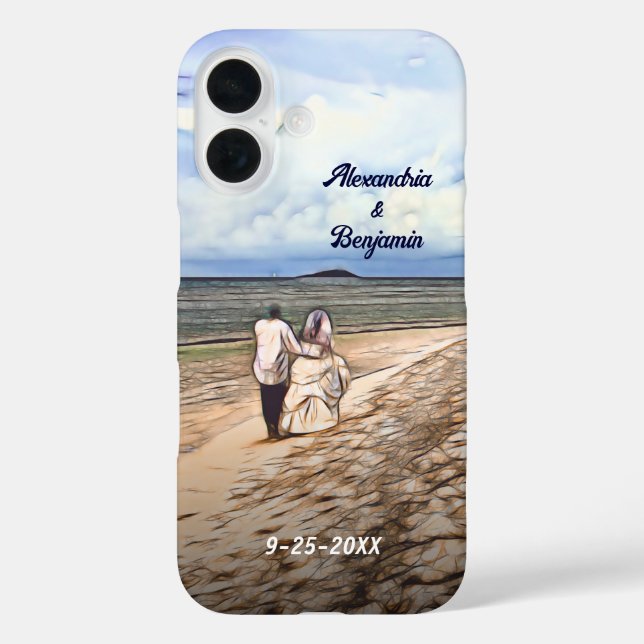 Funda iPhone 16 Boda Pareja de fotografía recién casada Personaliz (Reverso )