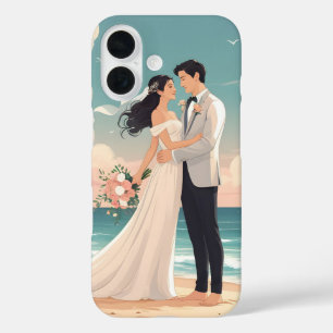Funda iPhone 16 Boda romántica en la playa - Novia y Groom en el a