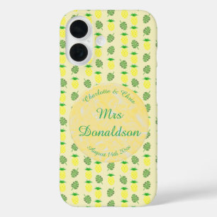 Funda iPhone 16 Boda Tropical de Verano Piña y Hojas de Palma
