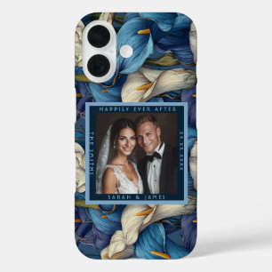 Funda iPhone 16 Bodas de fantasía botánica con hermosas calas azul
