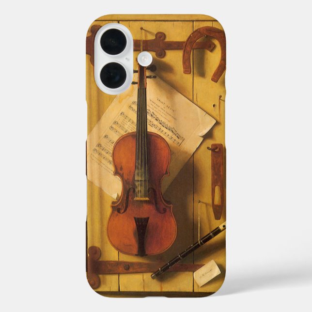 Funda iPhone 16 Bodegón Violín y Música de William Harnett (Reverso )
