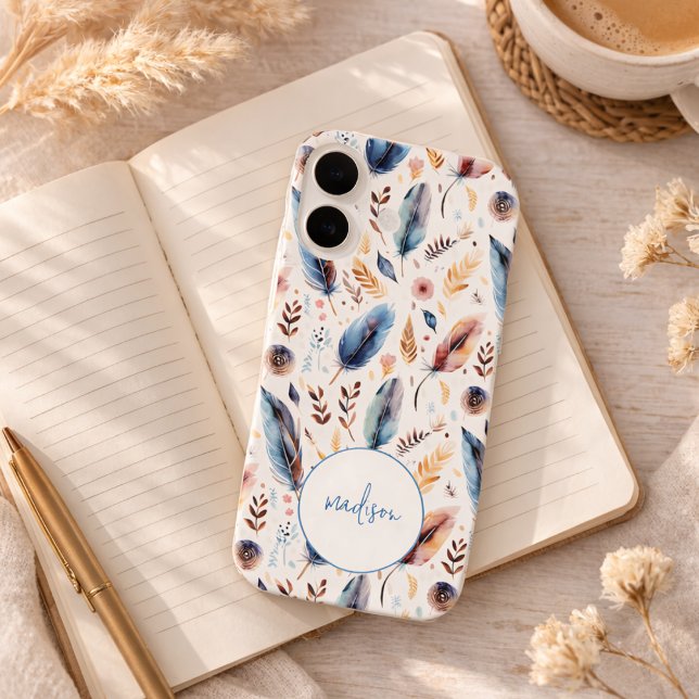 Funda iPhone 16 Boho Acuarela Pluma Floral Personalizado (Subido por el creador)