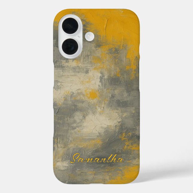 Funda iPhone 16 Boho Elegance Resumen Mustard & Gray Art (Reverso )