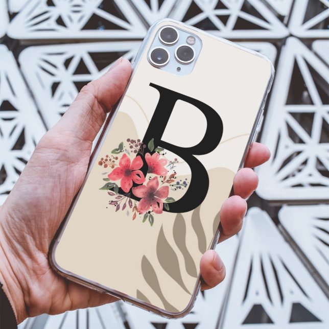 Funda iPhone 16 Boho Retro Botánico Con Nombre 1Capital B (Subido por el creador)
