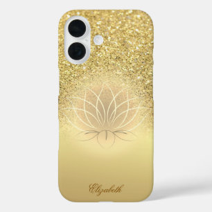 Funda iPhone 16 Bokeh Lotus, Purpurina de oro elegante