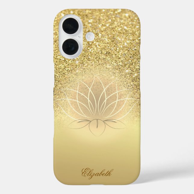 Funda iPhone 16 Bokeh Lotus, Purpurina de oro elegante (Reverso )
