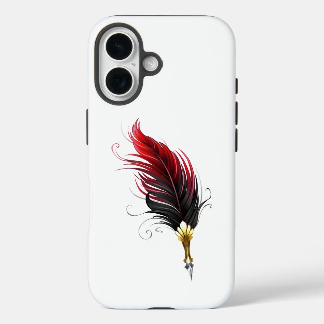 Funda iPhone 16 Bolígrafo pluma roja con plumilla dorada (Reverso )
