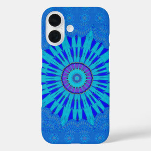 Funda iPhone 16 Bonita impresión de arte de Mandala azul real
