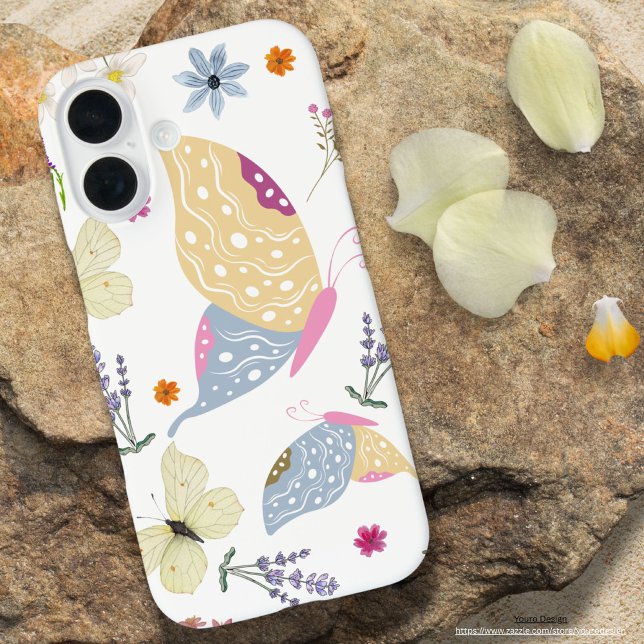 Funda iPhone 16 Bonitas moscas de mantequilla pastel Fondo blanco  (Subido por el creador)