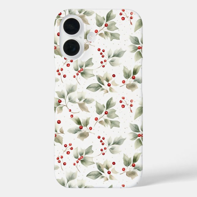 Funda iPhone 16 Bonito acuarela Holly y Berries (Reverso )