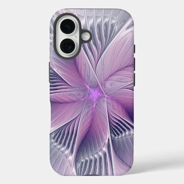 Funda iPhone 16 Bonito Flor Rosa Moderna Resumen Arte Fractal (Reverso )