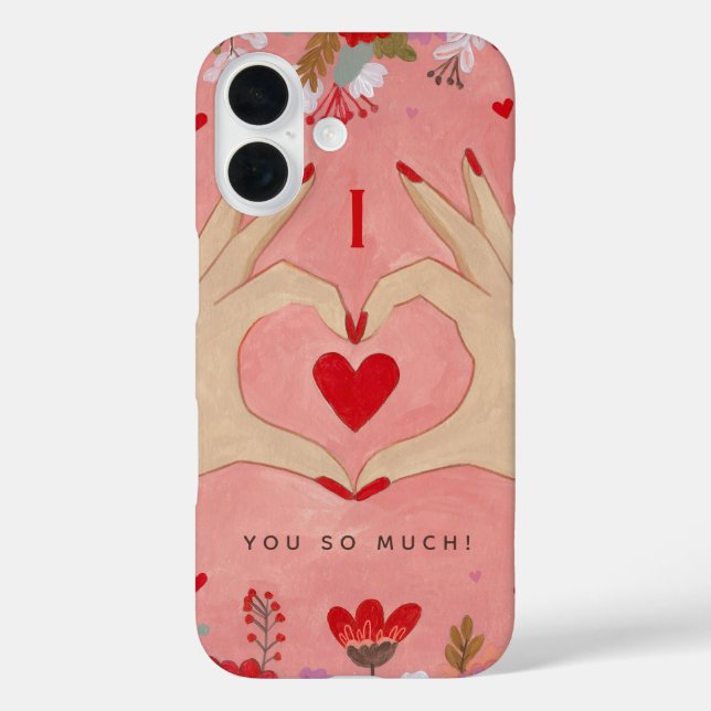 Funda iPhone 16 Bonito Floral Corazón rosa San Valentín (Reverso )