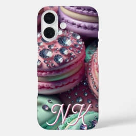 Funda iPhone 16 Bonito Macaron Bling Monogrammed