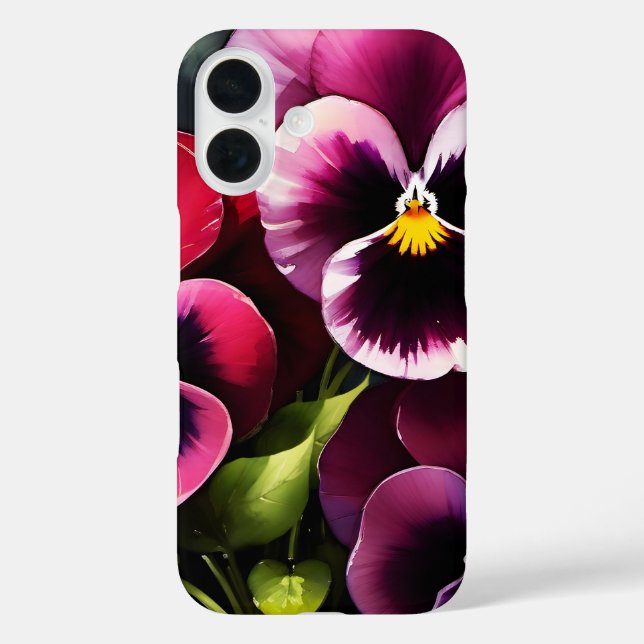 Funda iPhone 16 Bonito maroon daek pansies rojos pintura acuarela (Reverso )