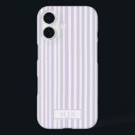 Funda iPhone 16 Bonito monograma Preppy Purple Stripe Monograma iP<br><div class="desc">Funda de preppy Purple Stripe Monograma inicial para iPhone 16</div>