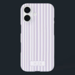 Funda iPhone 16 Bonito monograma Preppy Purple Stripe Monograma iP<br><div class="desc">Funda de preppy Purple Stripe Monograma inicial para iPhone 16</div>